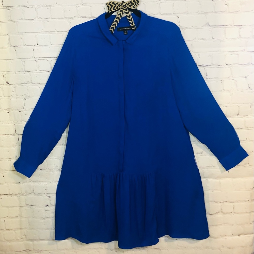Banana Republic Cobalt blue tunic dress, size 8, 100% polyester, with pleats